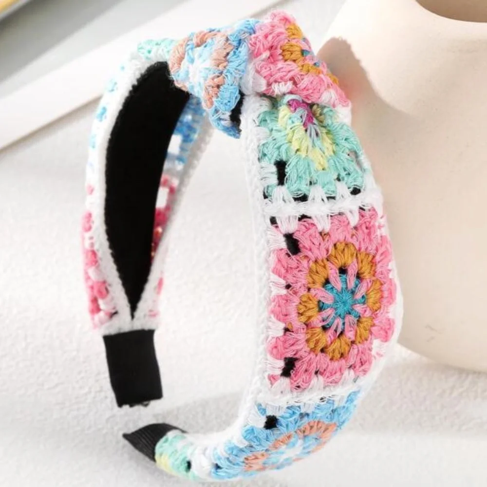 Boho Floral Crochet Colorful Headband - Picture 2 of 2